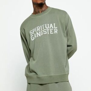 Spiritual Gangster Men's Classic Crewneck Sweatshirt Size Small Army‎ Green